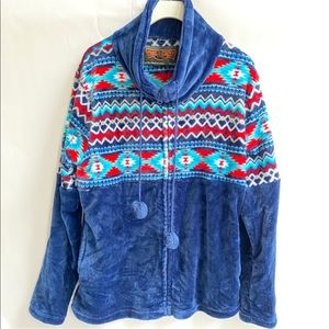 Trail Crest Navajo Aztec Print Fleece Mockneck Sweatshirt Jacket Sz XL Blue Red